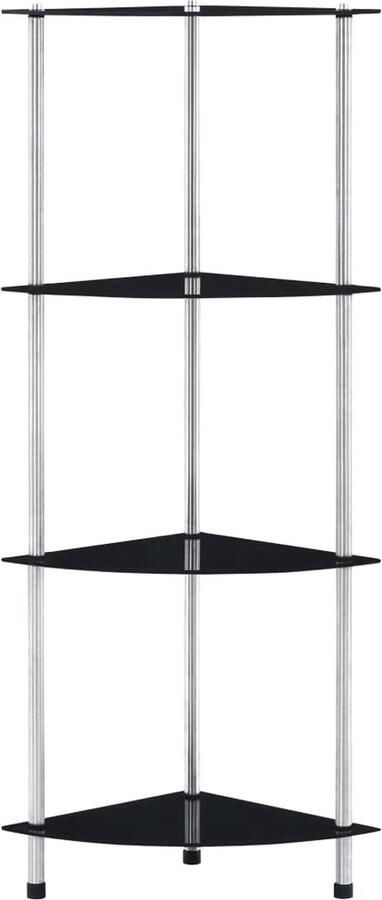 VidaXL 4-laags Kastje Gehard Glas Zwart Vitrinekast Glazen Kast Displaykast Opbergkast Woonaccessoires Modern Design Zwarte Kast Minimalistische Kast - Foto 2