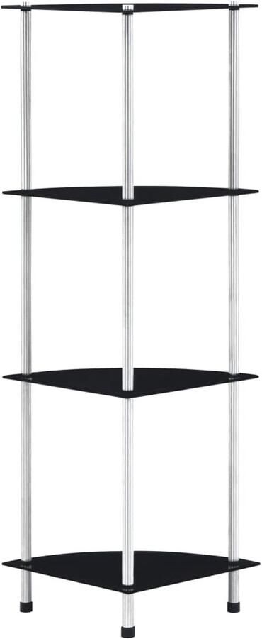 VidaXL 4-laags Kastje Gehard Glas Zwart Vitrinekast Glazen Kast Displaykast Opbergkast Woonaccessoires Modern Design Zwarte Kast Minimalistische Kast