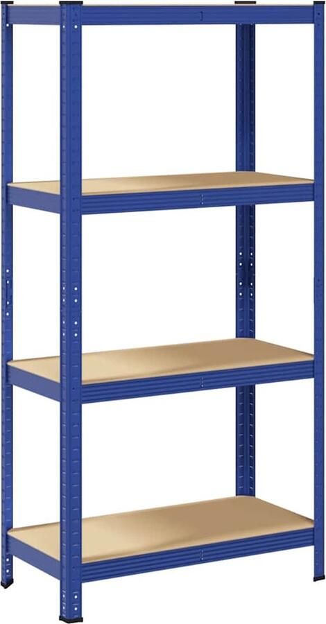 VidaXL 4-laags opbergrek staal & hout Blauw Plank Planken Garage Stelling Stellingkast