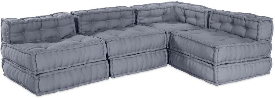 VidaXL 4-persoons modulair pouffe bank omkeerbaar in grijze stof - Foto 2