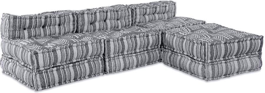 VidaXL 4-zits Modulaire Pouffe Bank in Lichtgrijze Stof die Ook als Bed Kan Diensten