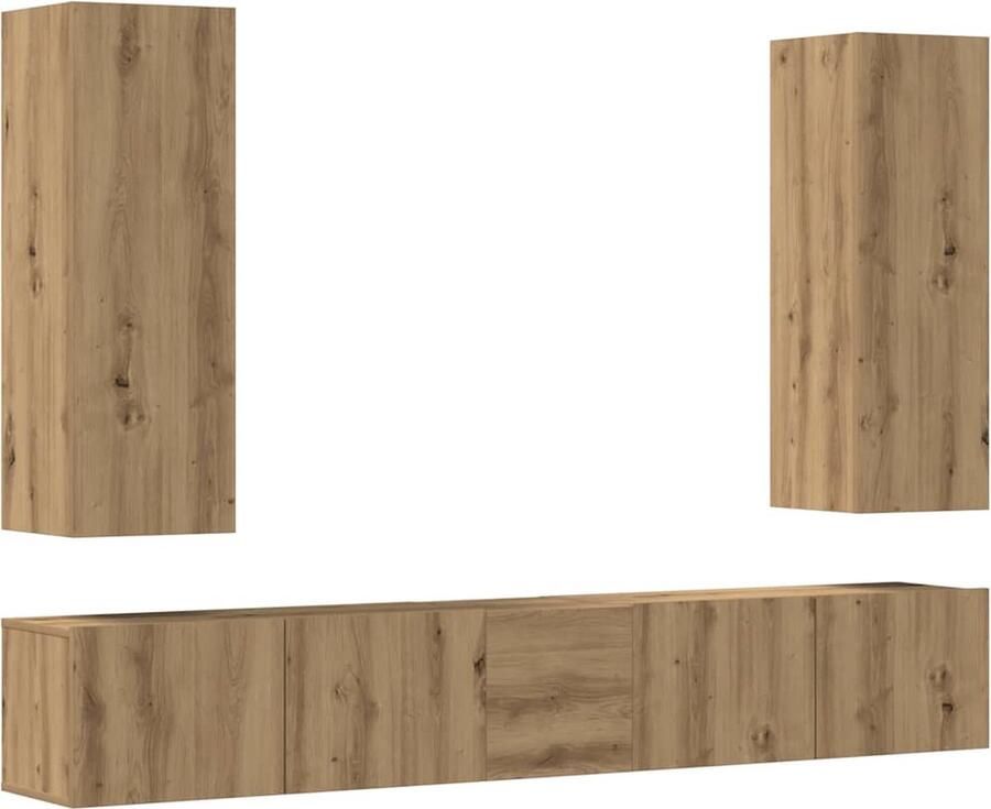 VidaXL 5-delige Tv-meubelset artisanaal eiken Tv Meubels Woonkamerinrichting Houten Tv Kast Salontafel Mediabox