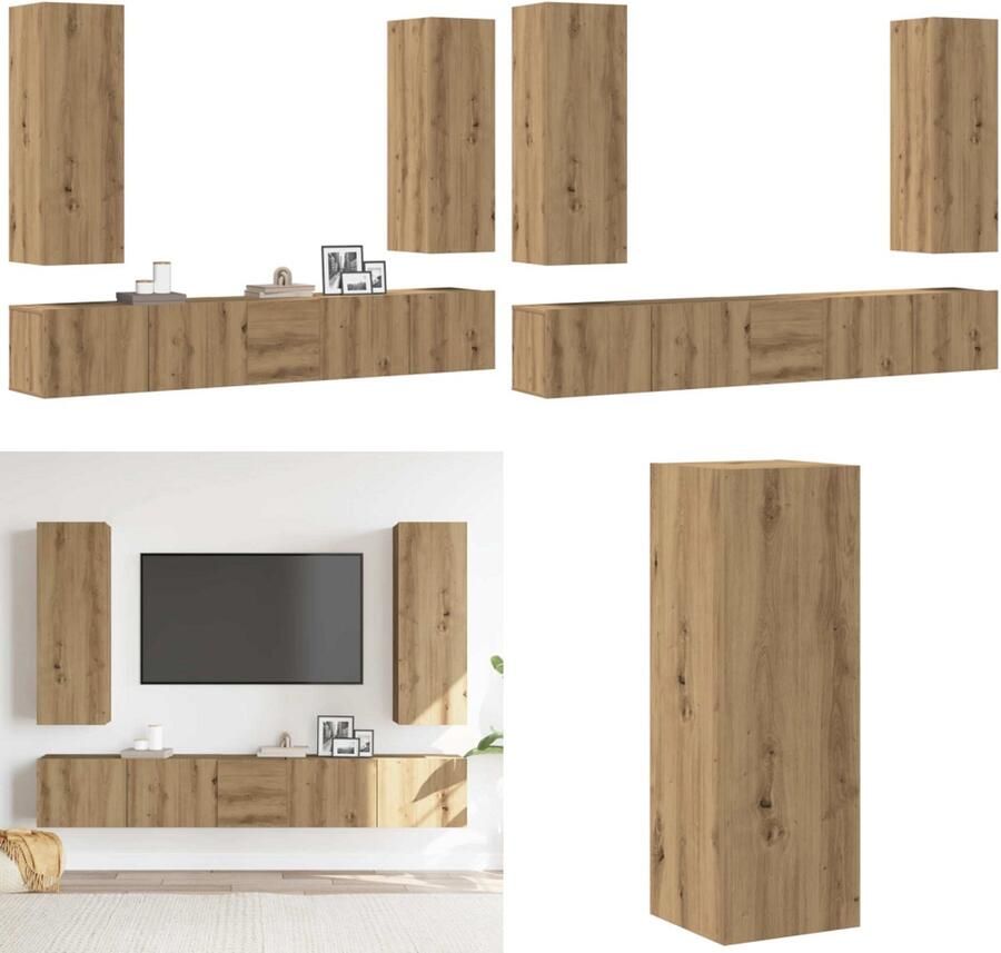 VidaXL 5-delig Tv-meubelset wandmontage bewerkt hout artisanaal eiken Tv-meubelset Tv-meubelsets Tv-kast Hifi-kast