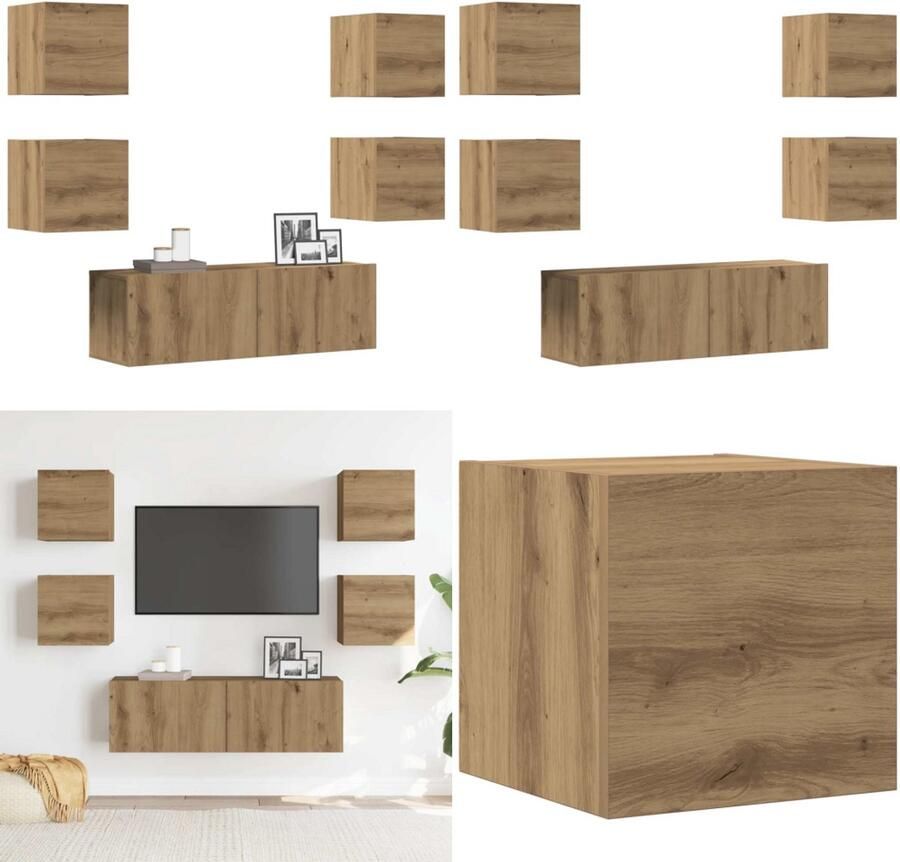 VidaXL 5-delig Tv-meubelset wandmontage bewerkt hout artisanaal eiken Tv-meubelset Tv-meubelsets Tv-kast Hifi-kast