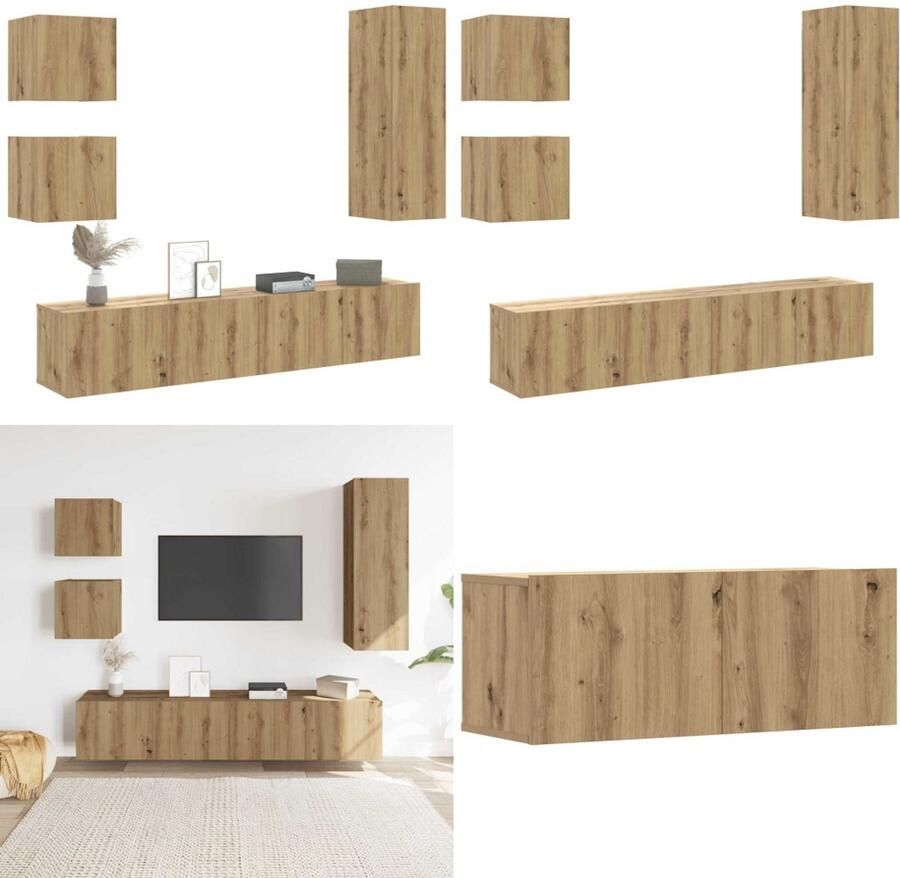 VidaXL 5-delig Tv-meubelset wandmontage bewerkt hout artisanaal eiken Tv-meubelset Tv-meubelsets Tv-kast Hifi-kast
