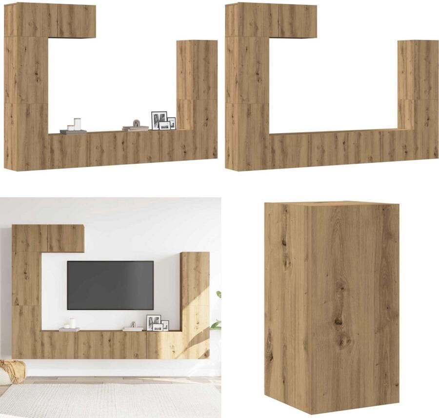 VidaXL 5-delig Tv-meubelset wandmontage bewerkt hout artisanaal eiken Tv-meubelset Tv-meubelsets Tv-kast Hifi-kast