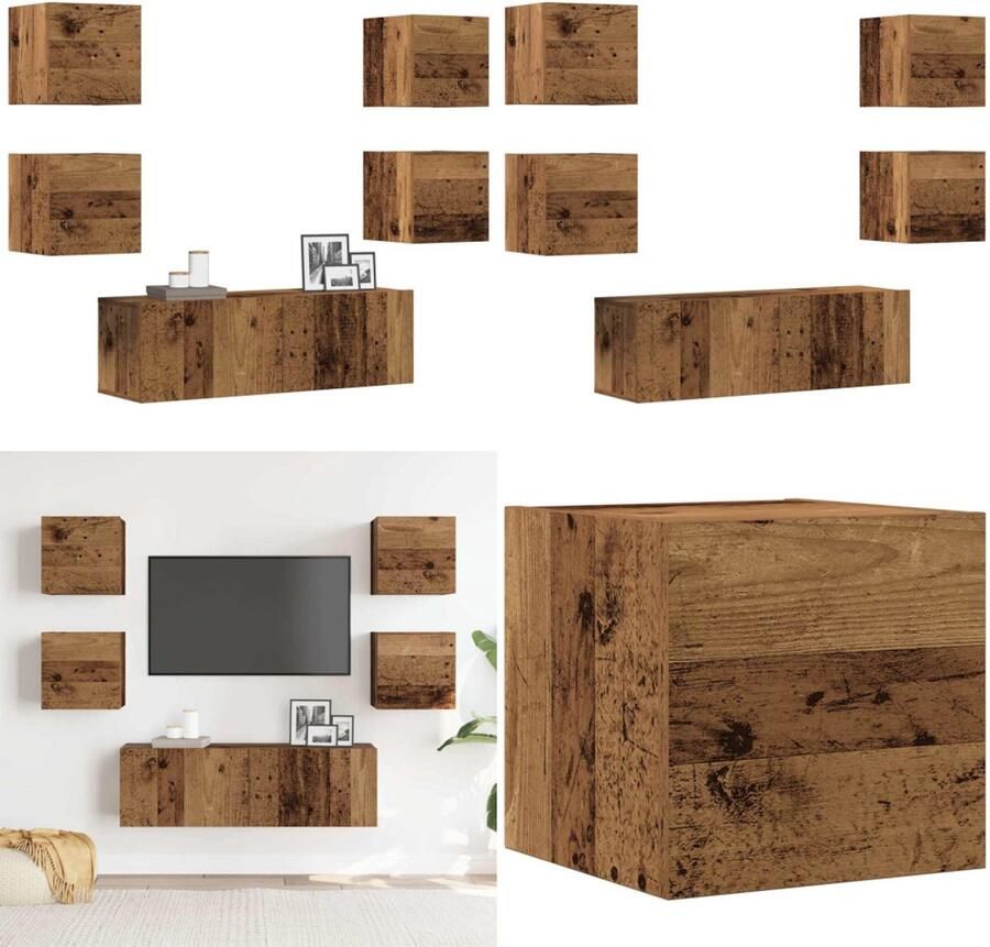 VidaXL 5-delig Tv-meubelset wandmontage bewerkt hout oud houtkleurig Tv-meubelset Tv-meubelsets Tv-kast Hifi-kast