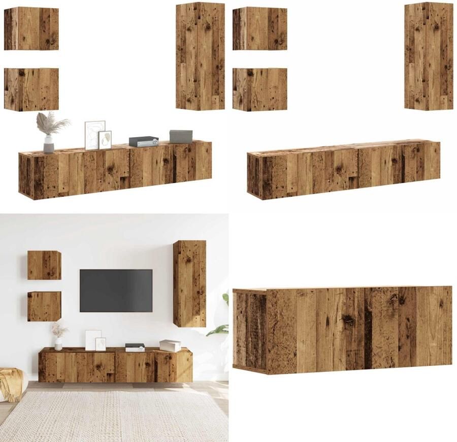 VidaXL 5-delig Tv-meubelset wandmontage bewerkt hout oud houtkleurig Tv-meubelset Tv-meubelsets Tv-kast Hifi-kast