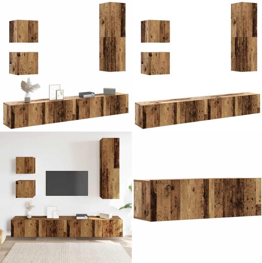 VidaXL 5-delig Tv-meubelset wandmontage bewerkt hout oud houtkleurig Tv-meubelset Tv-meubelsets Tv-kast Hifi-kast