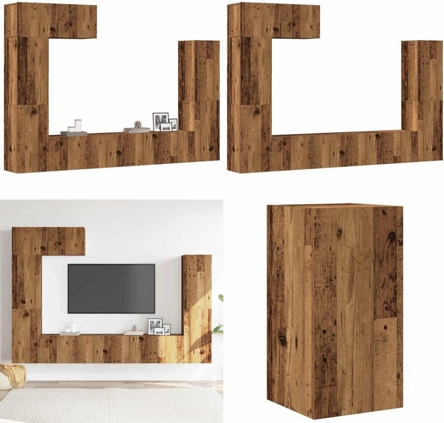 VidaXL 5-delig Tv-meubelset wandmontage bewerkt hout oud houtkleurig Tv-meubelset Tv-meubelsets Tv-kast Hifi-kast