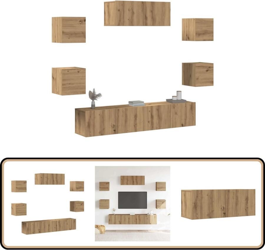 VidaXL 5-delig Tv-meubelset wandmontage eiken Tv-meubelset Tv-kast Salontafel Houten Tv-meubel Landelijk Tv-meubel