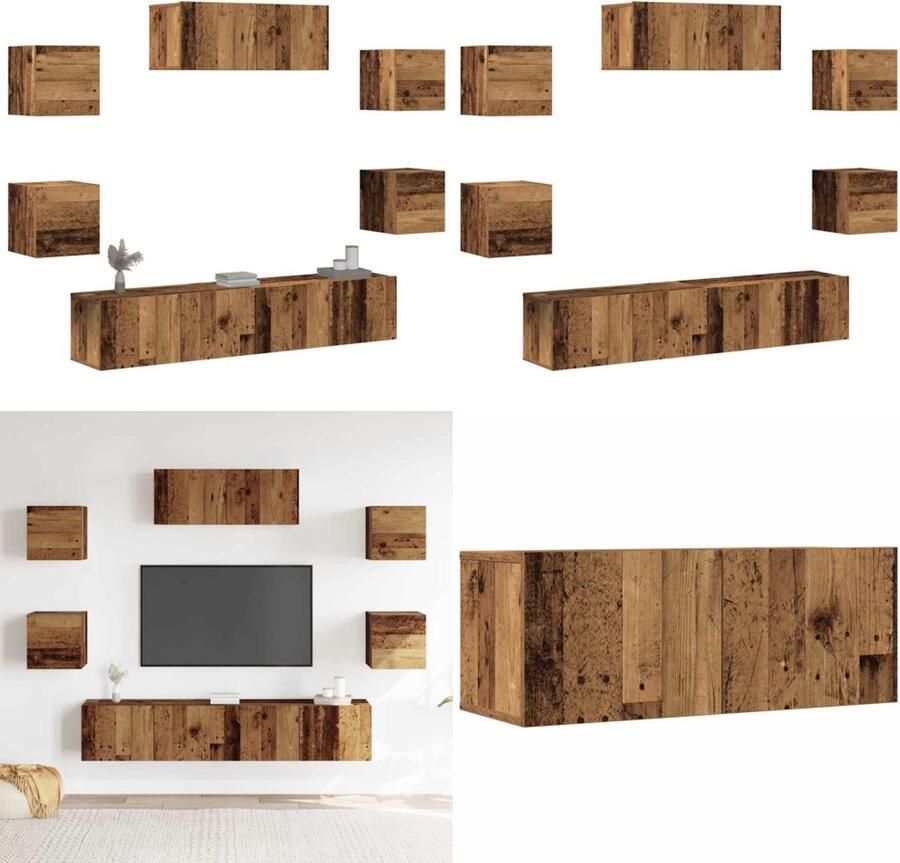 VidaXL 5-delig Tv-meubelset wandmontage oud houtkleurig Tv-meubelset Tv-meubelsets Tv-kast Hifi-kast