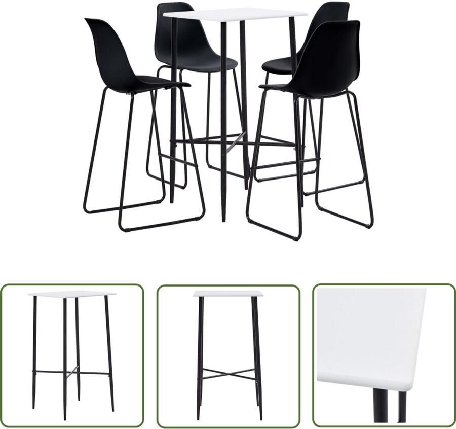 VidaXL 5-delige Barset Bartafel met 4 Barstoelen Bar Set Bartafel Eetkamerstoel Salon Meubilair Witte Bartafel Zwarte Barstoelen Modern Barset Trendy Barset