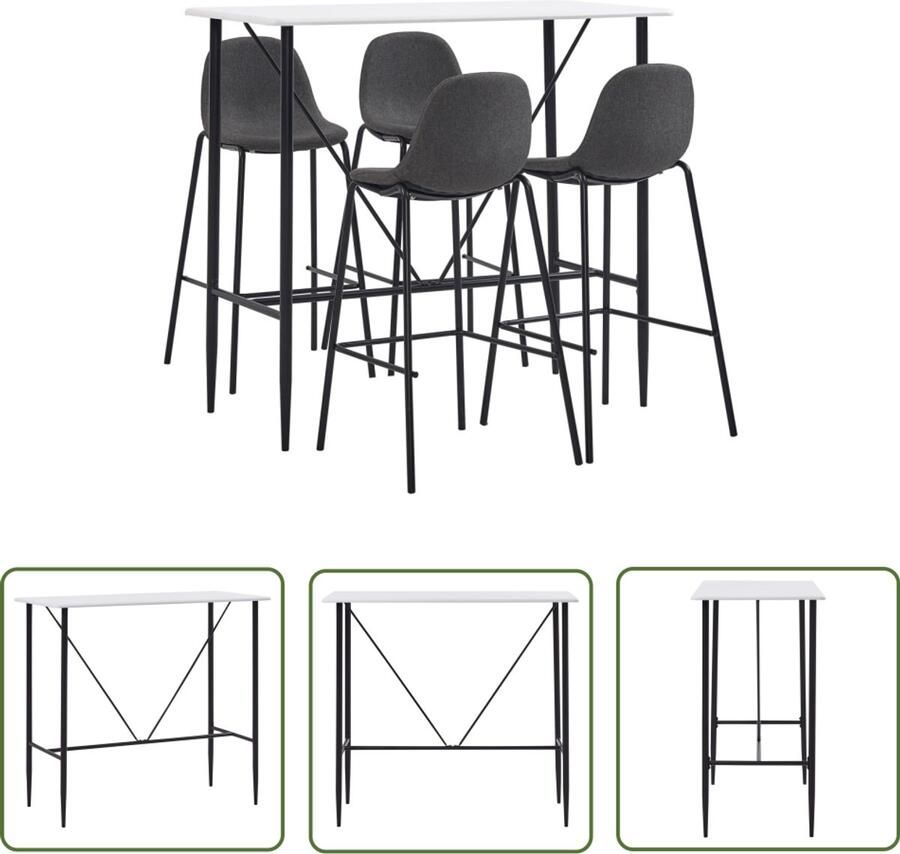 VidaXL 5-delige Barset Donkergrijs & Wit Barset Bartafel Barstoelen Witte Bartafel Donkere Grijze Stoelen Moderne Barset Trendy Barset Salon Meubilair Eetkamermeubels Buitenleven