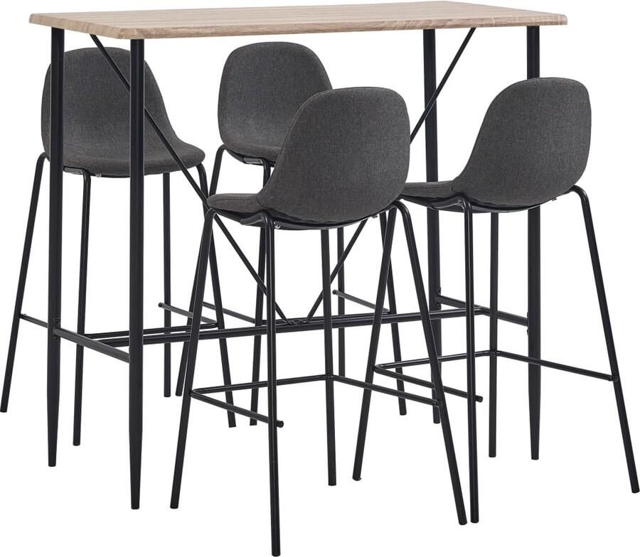 VidaXL 5-delige Barset Eiken & Donkergrijs Bartafel Barstoelen Eettafel Eetkamer Lounge Meubilair Industriële Meubels Scandinavische Meubels Trendy Meubels Donkere Kleuren Grijze Meubels - Foto 3
