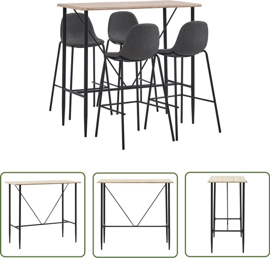 VidaXL 5-delige Barset Eiken & Donkergrijs Bartafel Barstoelen Eettafel Eetkamer Lounge Meubilair Industriële Meubels Scandinavische Meubels Trendy Meubels Donkere Kleuren Grijze Meubels