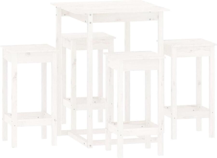 VidaXL 5-delige Barset Grenenhout Wit Bartafel Grenenhouten Bartafel Barset Barstoelen Eettafel Bistrotafel Kookeiland - Foto 2
