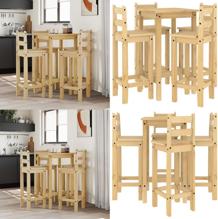 VidaXL 5-delige Barset massief grenenhout Barset Barsets Pubset Bistroset