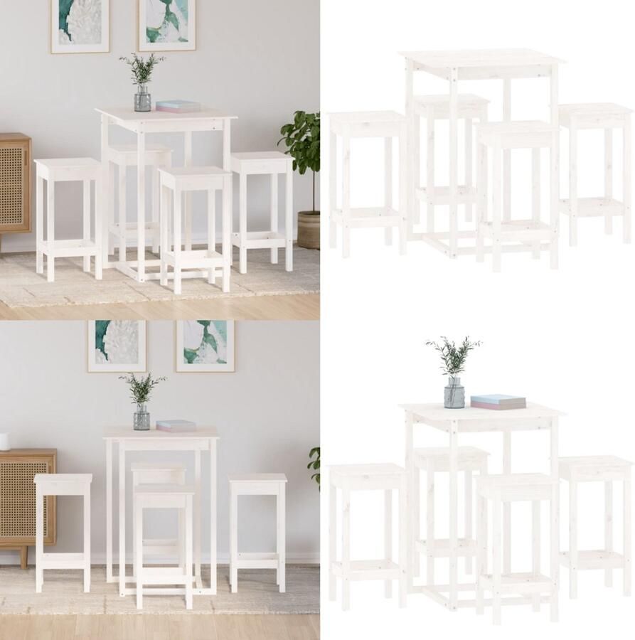 VidaXL 5-delige Barset massief grenenhout wit Barset Barsets Pubset Bistroset