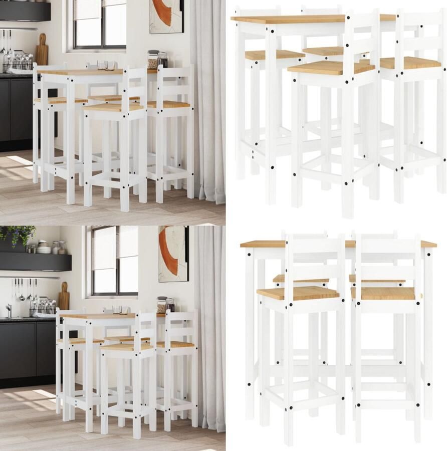 VidaXL 5-delige Barset massief grenenhout wit Barset Barsets Pubset Bistroset