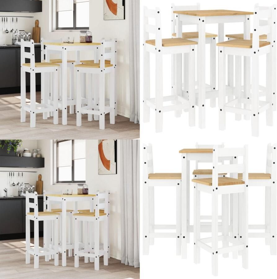 VidaXL 5-delige Barset massief grenenhout wit Barset Barsets Pubset Bistroset