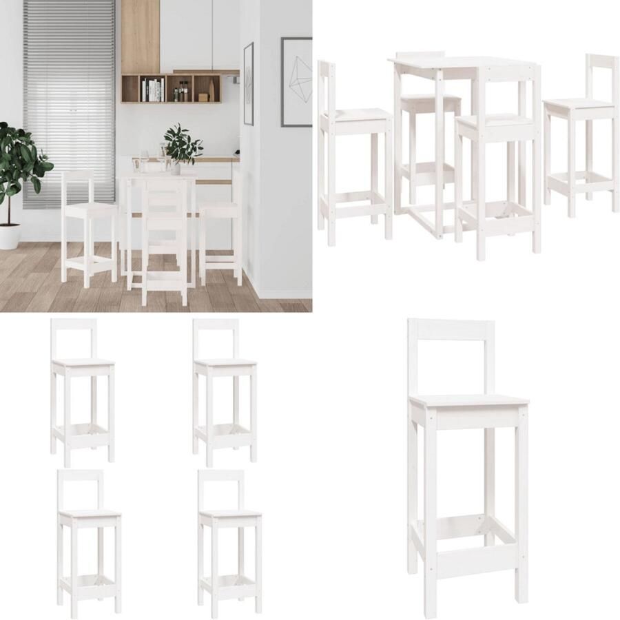 VidaXL 5-delige Barset massief grenenhout wit Barset Barsets Pubset Bistroset