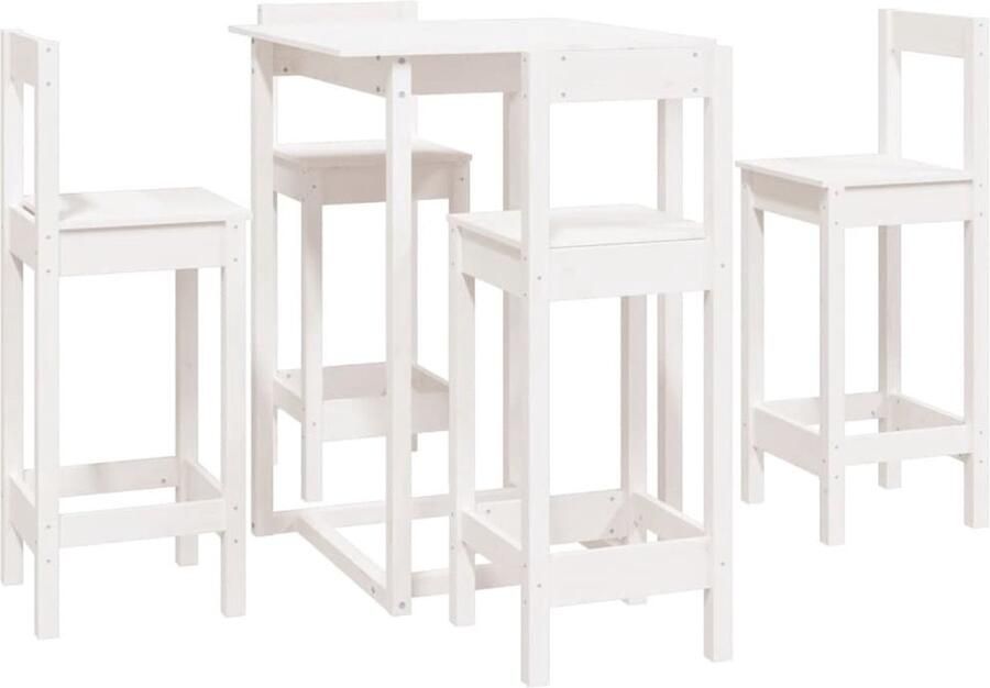 VidaXL Barset 5-delig Massief Grenenhout Wit Bartafel Houten Bartafel Bar Set Eetkamerset Granenhout Meubilair Witte Bartafel Moderne Bartafel Bistro Tafeltje Keuken Eiland Hoge Tafel Loungehoek