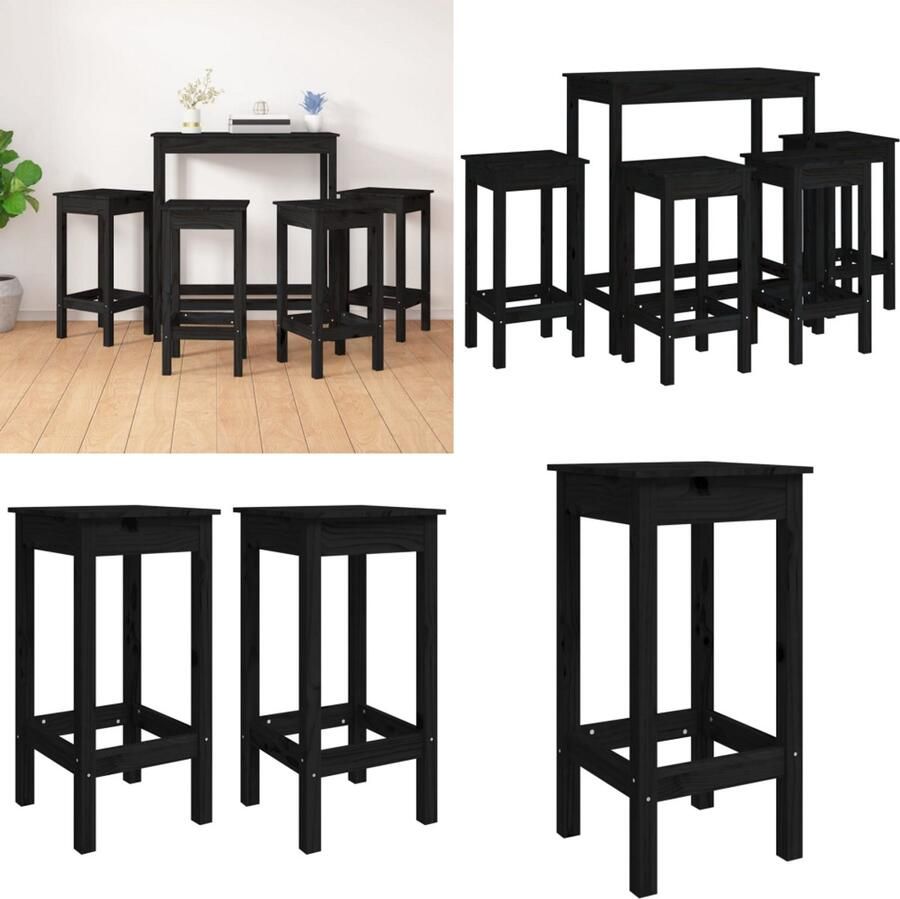 VidaXL 5-delige Barset massief grenenhout zwart Barset Barsets Pubset Bistroset