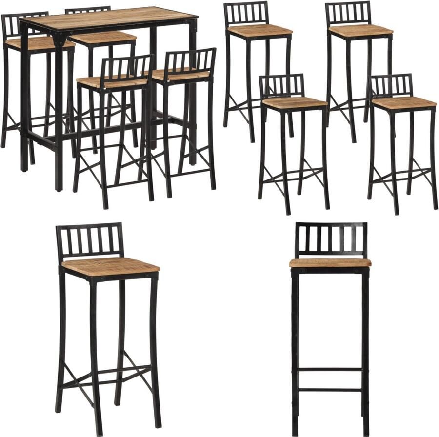 VidaXL 5-delige Barset massief ruw mangohout en metaal Bar Set Bar Sets Barset Bartafel