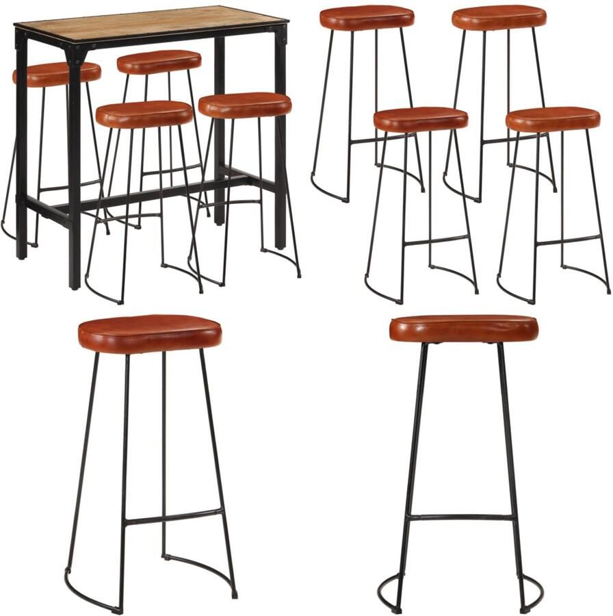 VidaXL 5-delige Barset massief ruw mangohout en metaal Barset Barsets Bar Set Bistroset