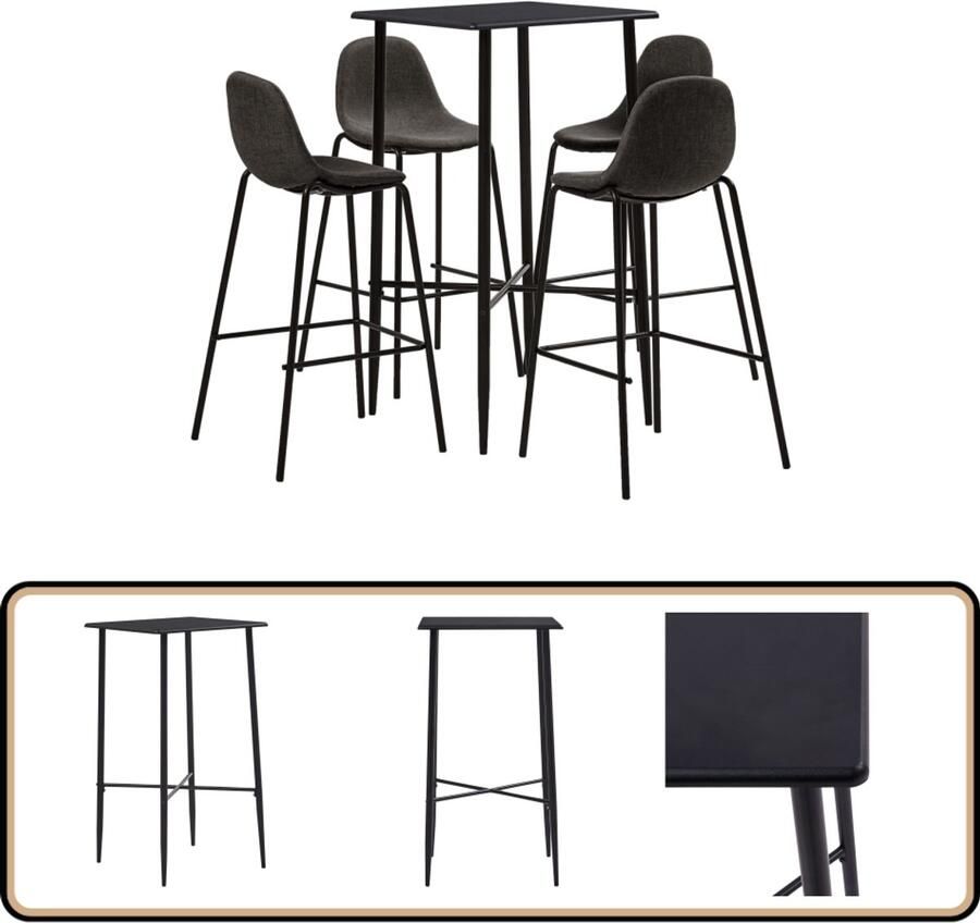 VidaXL 5-delige barset Stof Donkergrijs Bar Set Bartafel Eetkamerset Lounge Meubilair Salonmeubels - Foto 2