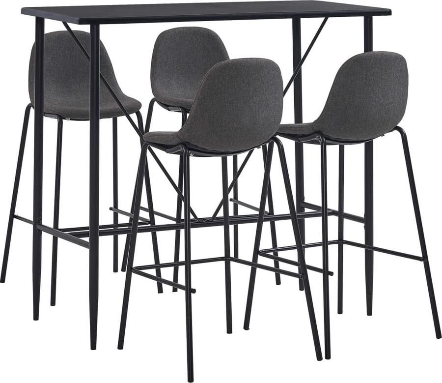 VidaXL 5-delige Barset Stof Donkergrijs Modern Bar Set Bartafel Eetkamerstoel Salon Meubilair Zwarte Bartafel Grijze Barstoel Moderne Barset - Foto 2