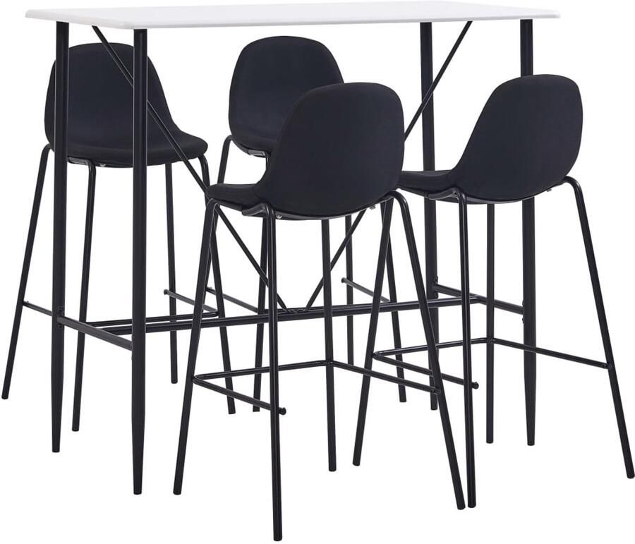 VidaXL 5-delige Barset Stof Zwart Bartafel & Stoelen Bar Set Bartafel Eetkamerstoel Salon Meubilair Zwarte Barstool