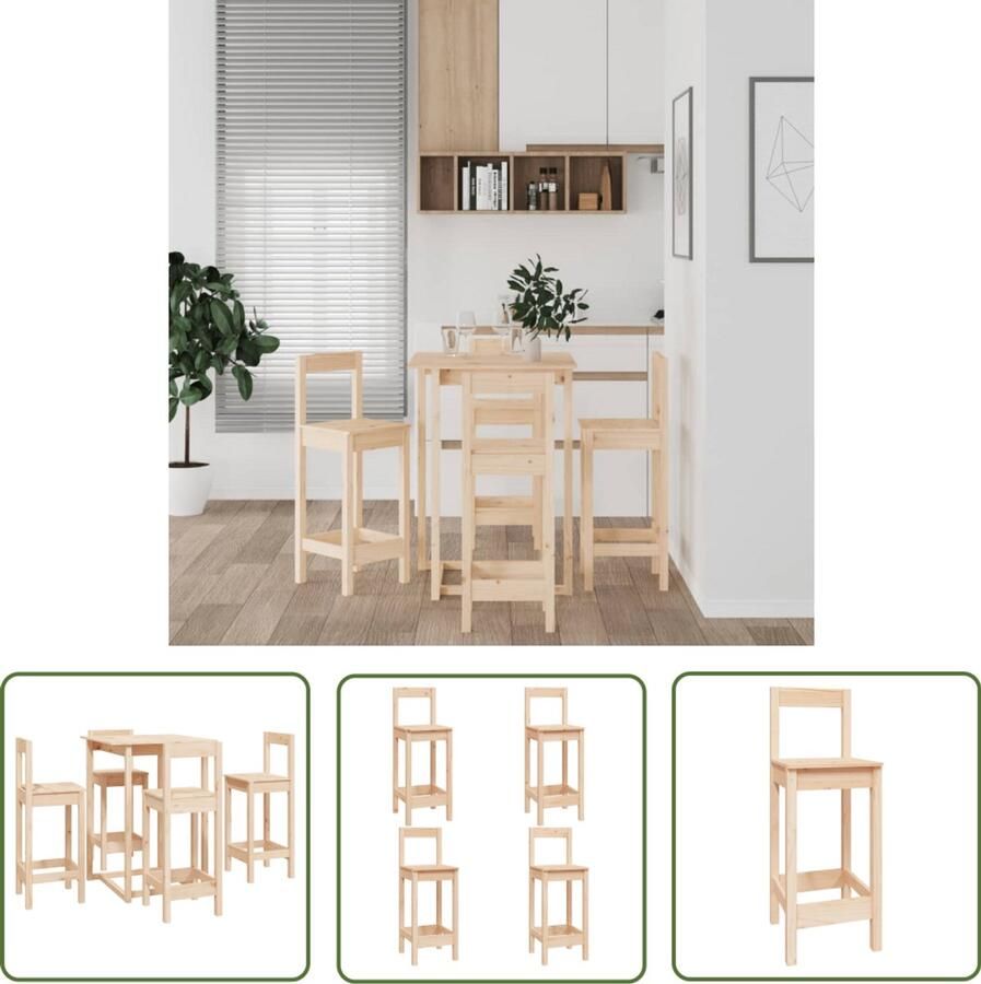VidaXL 5-delige Barset van Massief Grenenhout Bartafel Grenenhouten Meubels Houten Barset Bistroset Pubset Loungehoek Buitenmeubilair