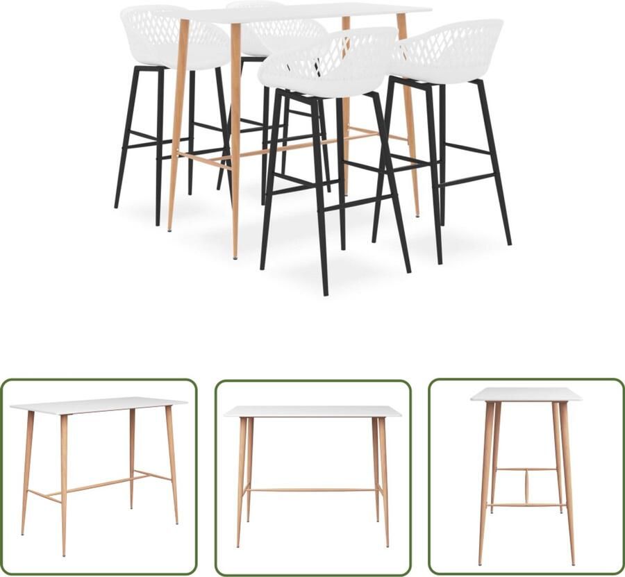 VidaXL 5-delige Barset Wit Bartafel & 4 Barkrukken Bartafel Statafel Barset Loungehoek Meubels Witte Meubels Eetkamermeubilair Salontafels Barkrukken Trendy Meubels Modern Meubilair