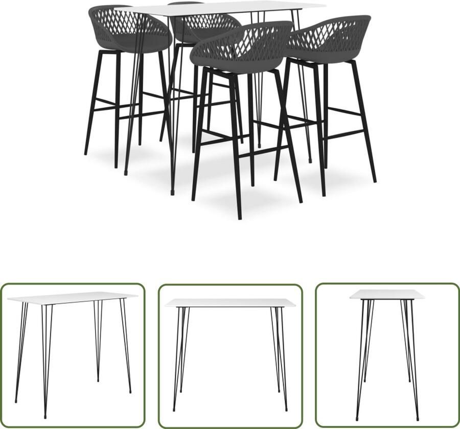 VidaXL 5-delige Barset Wit en Grijs Bartafel Eetkamerstoel Lounge Meubilair Modern Minimalistisch Trendy Zwartwit