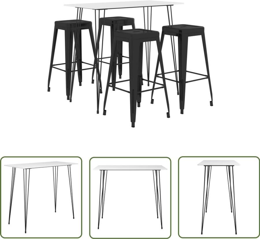 VidaXL 5-delige Barset Wit en Zwart Bartafel Barstoel Bistro Meubels Loungemeubels Buitenmeubels Terrasmeubels Trendy Meubels Moderne Meubels Wit Meubels