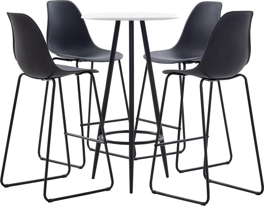 VidaXL 5-delige Barset Wit & Zwart Modern Design Bartafel Barstoelen Eetkamer Keuken Living Modern Minimalistisch Industrieel Mdf Staal Wit Zwart - Foto 2