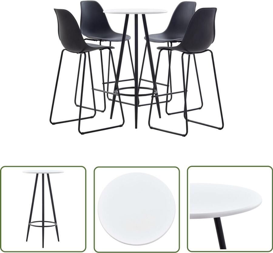 VidaXL 5-delige Barset Wit & Zwart Modern Design Bartafel Barstoelen Eetkamer Keuken Living Modern Minimalistisch Industrieel Mdf Staal Wit Zwart