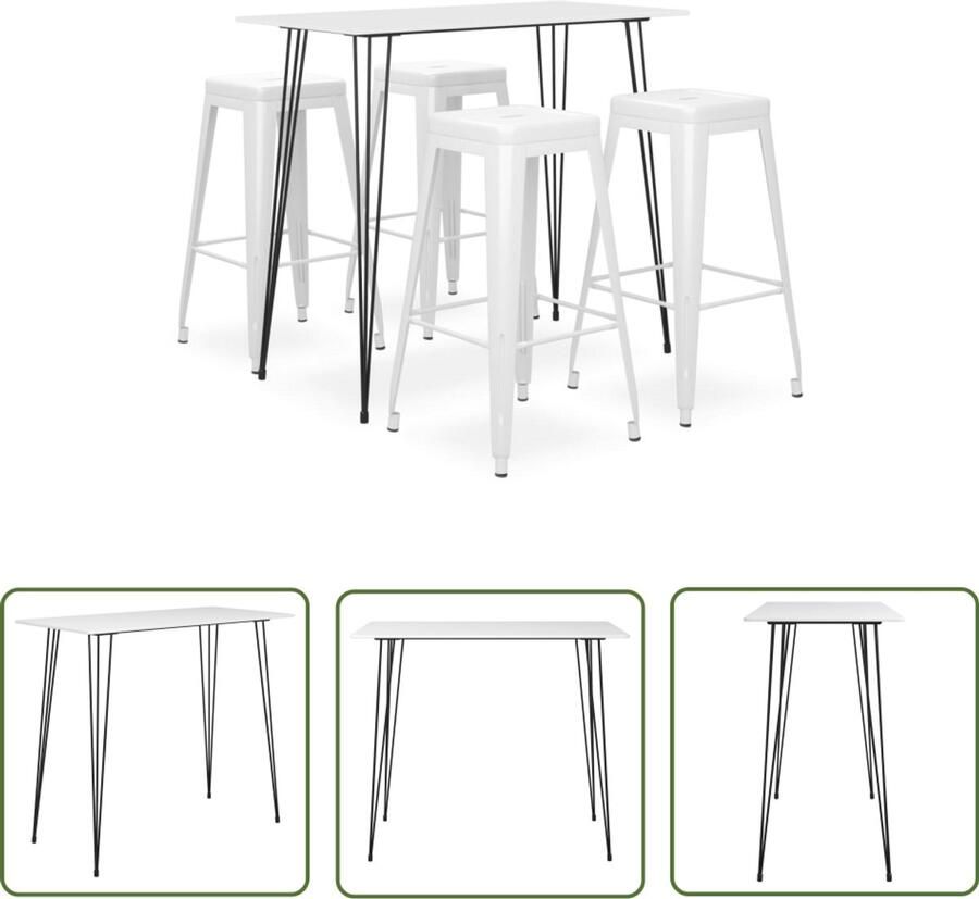 VidaXL 5-delige Barset Wit Modern Design Bartafel Set Barstoel Eetkamerset Keuken Meubels Witte Bartafel Mdf Meubel Metalen Bartafel Moderne Bartafel