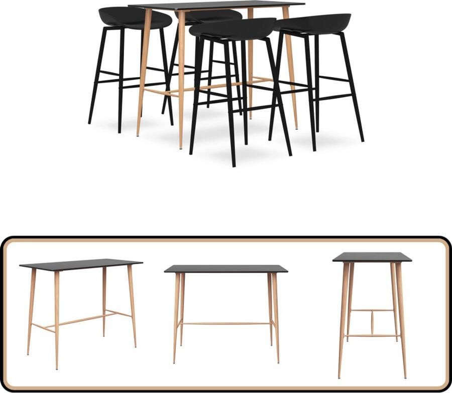 VidaXL 5-delige Barset Zwart Bartafel en Krukken Bar Set Stapelbare Stoelen Zwarte Barstoel Eetkamerstoel Salontafel