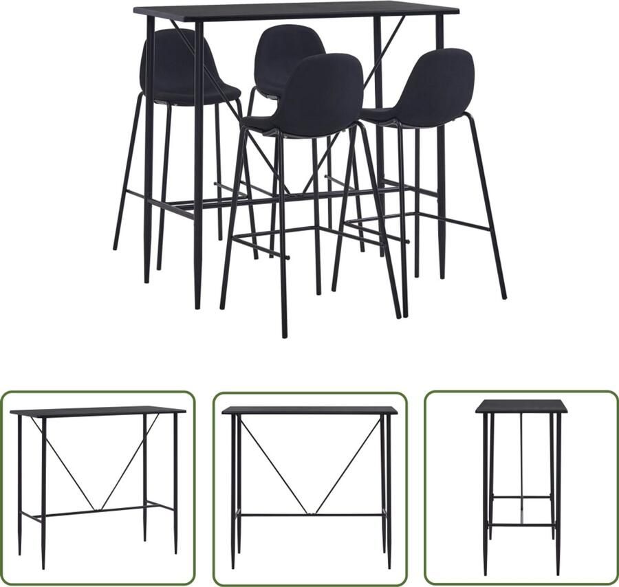 VidaXL 5-delige Barset Zwart Bartafel en Stoelen Barset Bartafel Eetkamerstoel Zwarte Meubels Moderne Barset Eetgedeelte Salonmeubilair Kookeiland