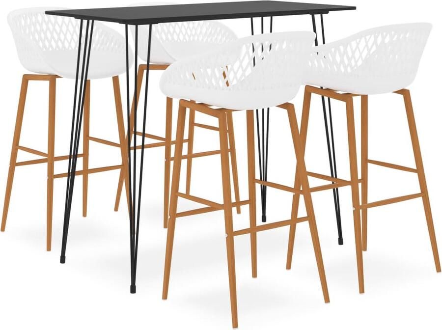 VidaXL 5-delige Barset Zwart & Wit Stijlvol Design Bartafel Barstoel Lounge Meubilair Bistro Tafels Industriële Meubels Zwart Mdf Metalen Frame Witte Barkrukken Trendy Meubels Compact Dining - Foto 2