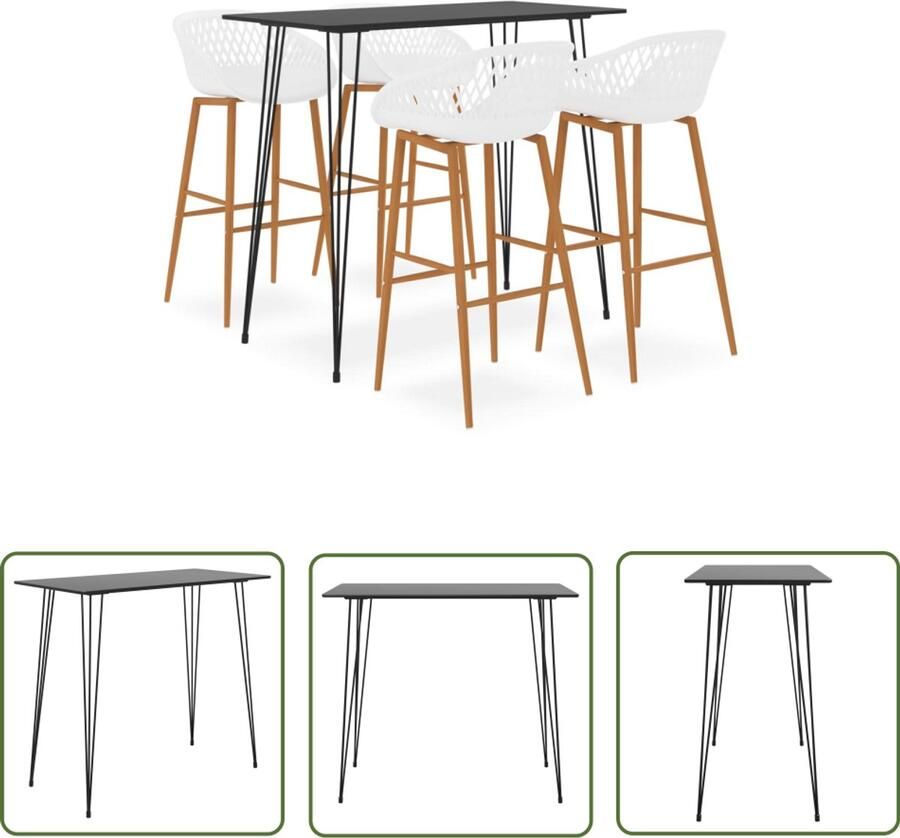VidaXL 5-delige Barset Zwart & Wit Stijlvol Design Bartafel Barstoel Lounge Meubilair Bistro Tafels Industriële Meubels Zwart Mdf Metalen Frame Witte Barkrukken Trendy Meubels Compact Dining
