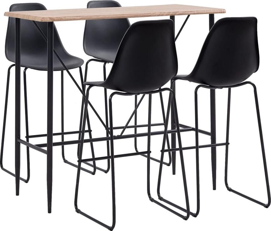VidaXL 5-delige Barset Zwart Incl. 4 stoelen Bar Set Eetkamerset Bartafel Barstoelen Zwarte Barstoelen Houten Bartafel Moderne Barset Trendy Barset - Foto 2
