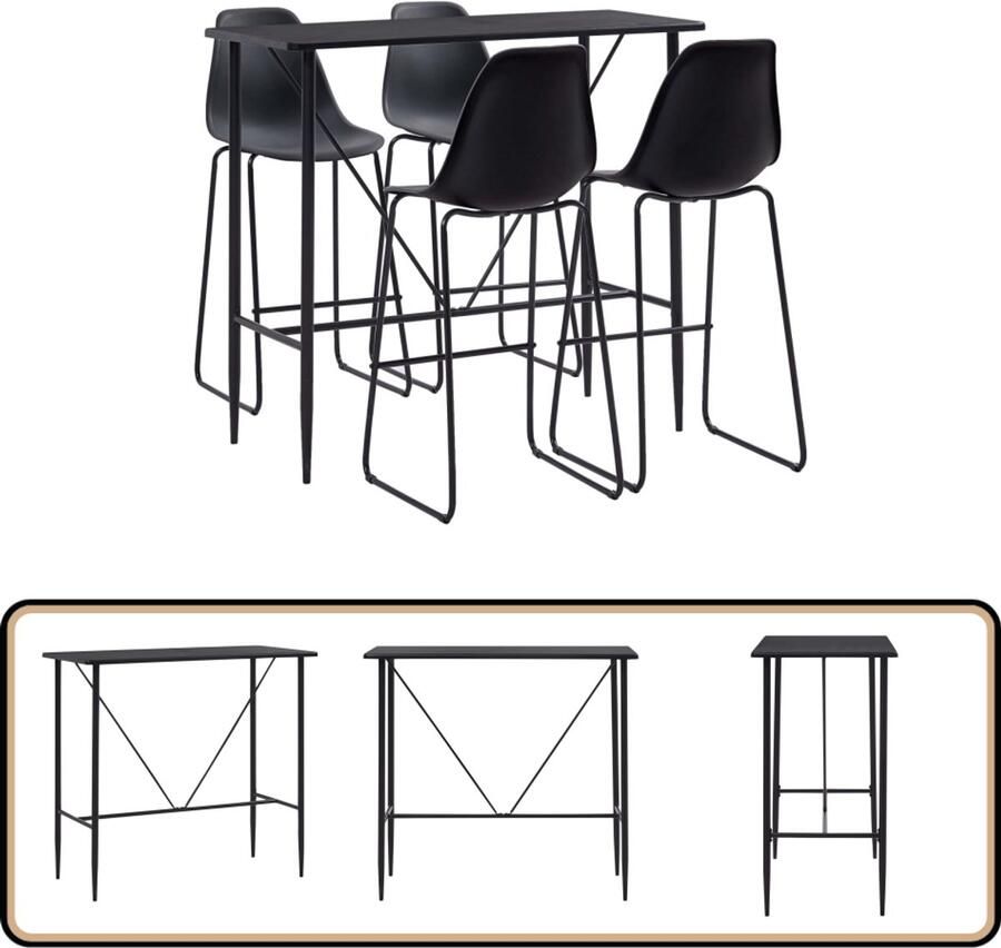 VidaXL 5-delige Barset Zwart Stijlvol & Duurzaam Bar Set Zwarte Barset Bartafel Barstoelen Eetkamerset