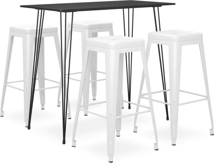 VidaXL 5-delige Barset Zwart Wit Modern Design Barset Bartafel Barkrukken Keukenmeubels Eetkamer Meubels Living Accessoires Trendy Meubels Moderne Meubels Zwarte Bartafel Witte Barkrukken - Foto 2