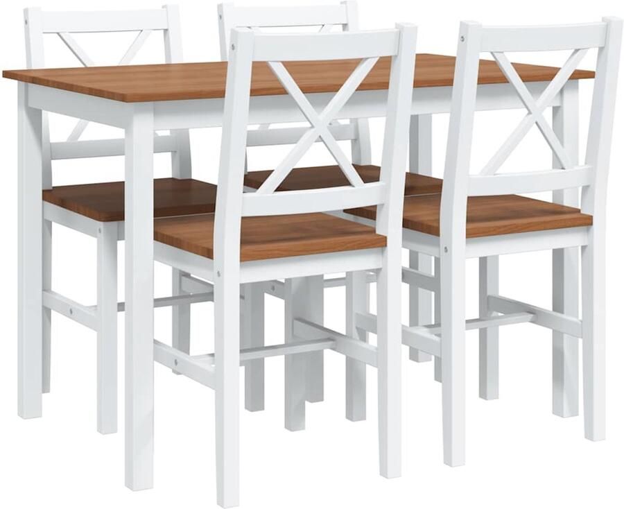 Vida XL vidaXL 5-delige Eethoek bruin en wit-VXL-240884 - Foto 3