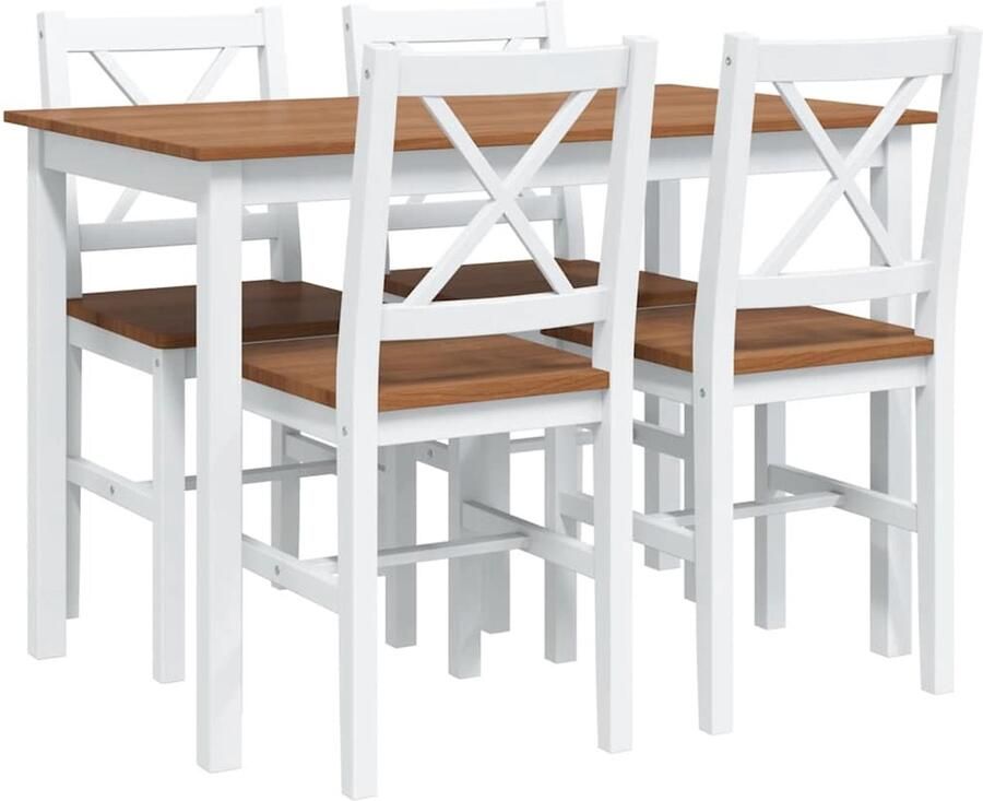 Vida XL vidaXL 5-delige Eethoek bruin en wit-VXL-240884 - Foto 3