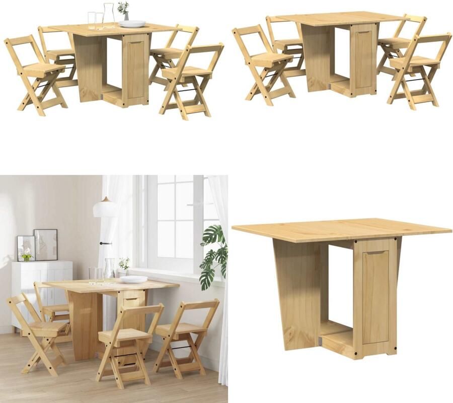 VidaXL 5-delige Eethoek Corona inklapbaar grenenhout wasbruin Eethoek Eethoeken Eetset Eetkamertafel